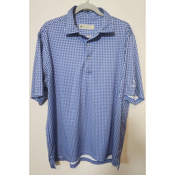 Donald Ross Other - Donald Ross Golf Men's Blue Checked Short Sleeve Polo Shirt Large Embroidered
